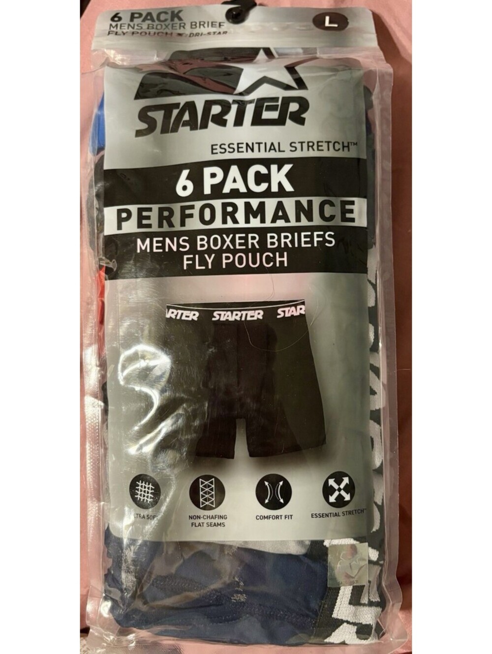 Starter Mens Boxer Briefs Active Performance Breathable Underwear 6-Pack Sz L